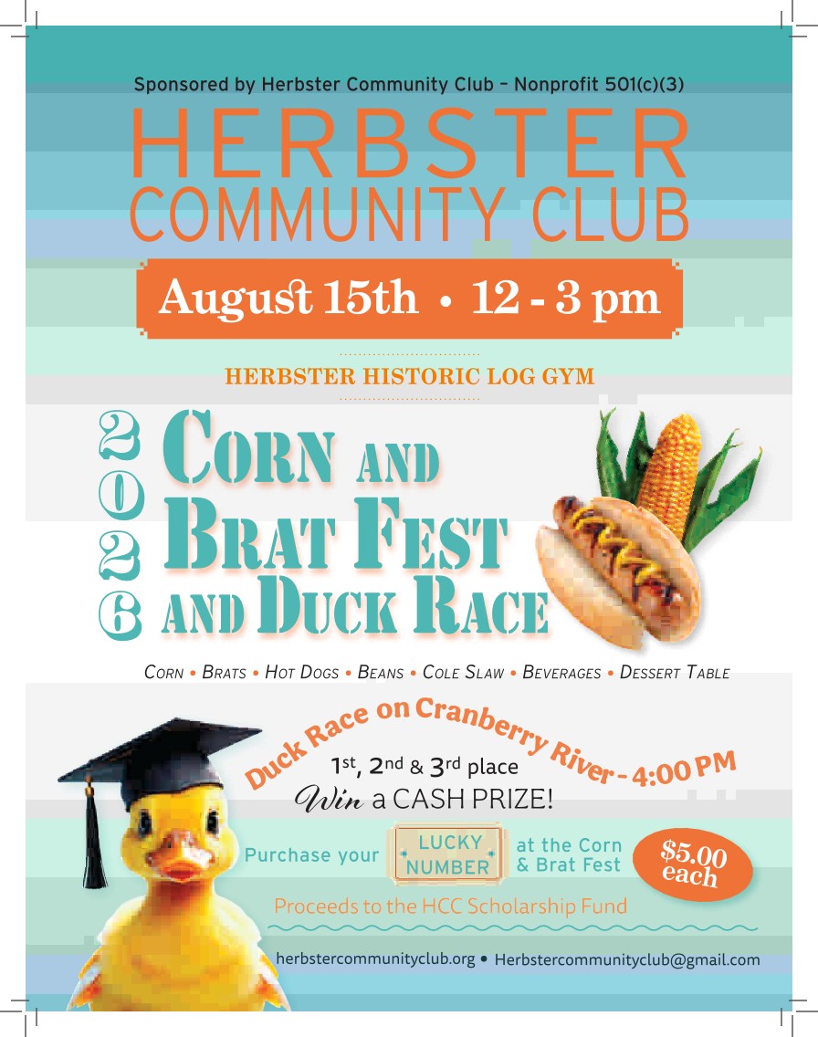 Herbster Community Club 2026 Corn and Brat Poster